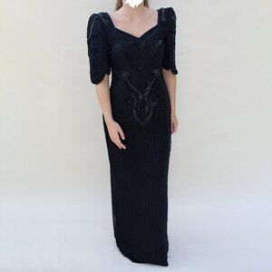 NWT Vintage Prom Dress 80's 90's Witchy Whimsygoth Glam Silk Beaded Maxi